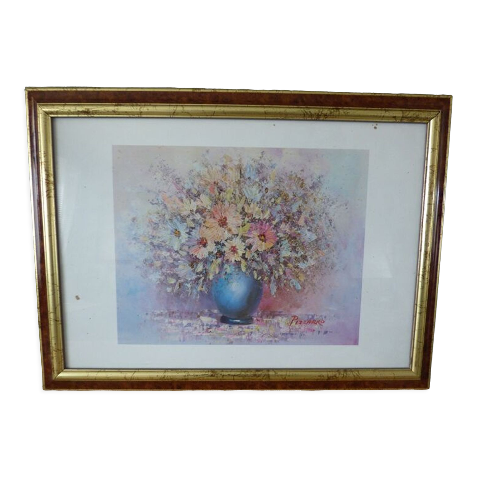 Frame in marbled gilded wood with glass 57.50 x 42.50 cm