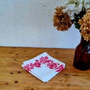 4 serviettes de table vintage blanches à fleurs roses