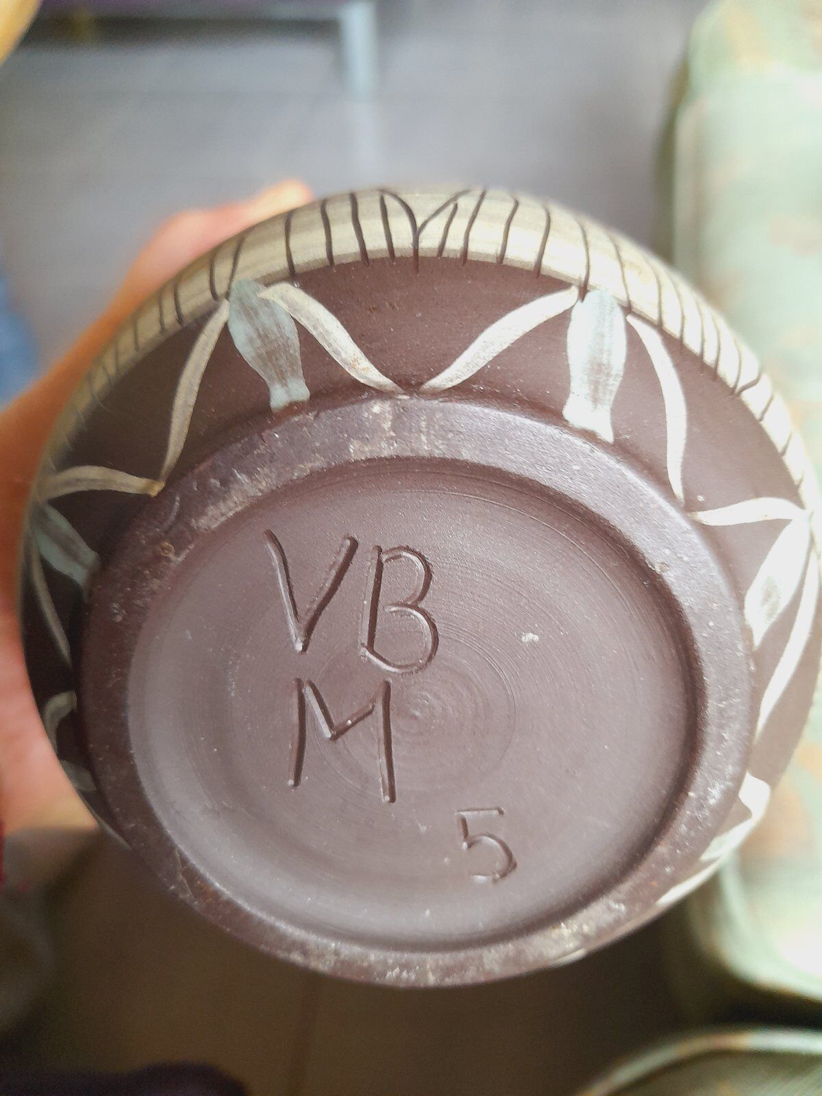 Ceramic pitcher 1960, signed VBM geometric