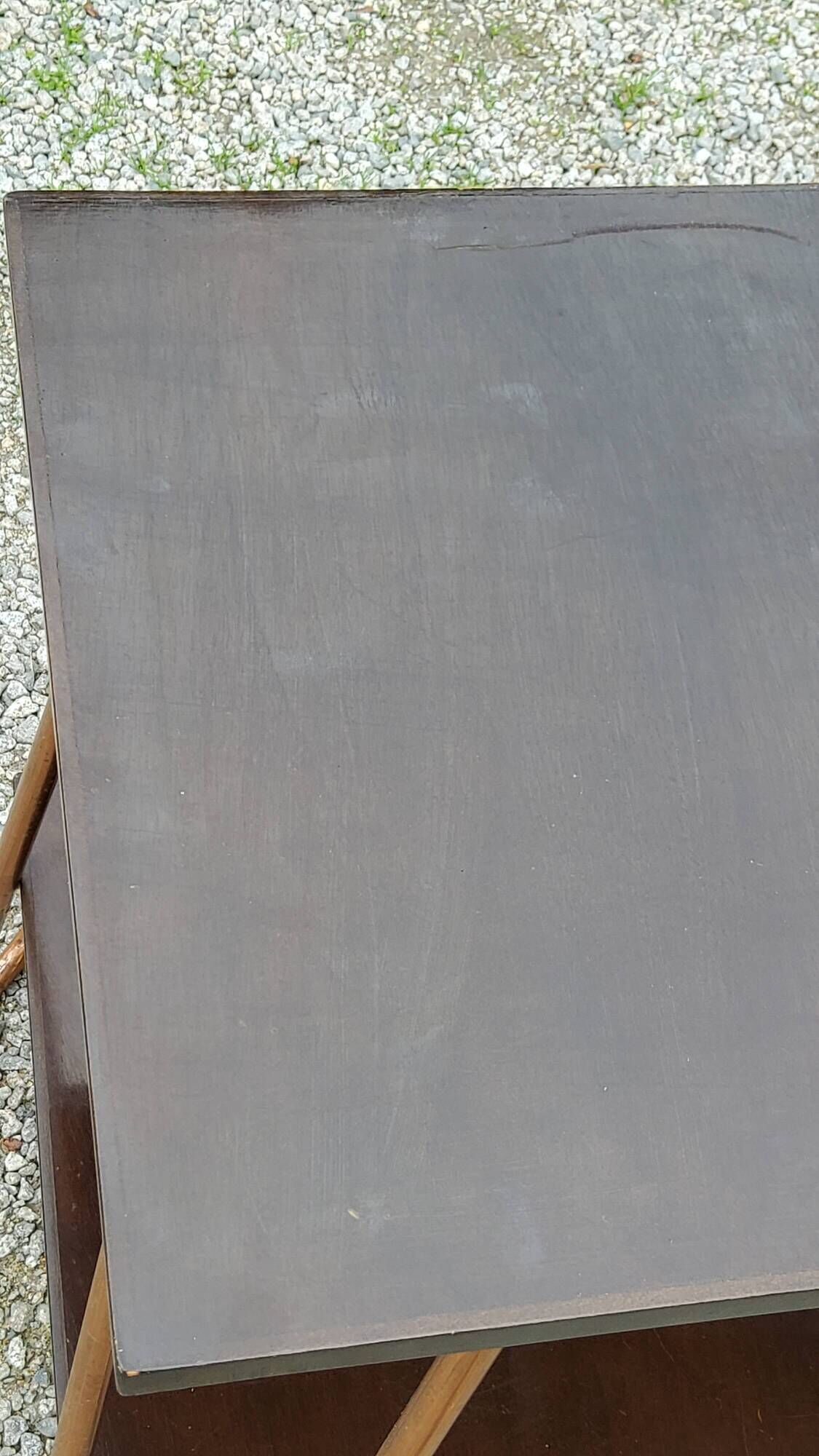 Vintage double wooden side table with copper base from the 50s