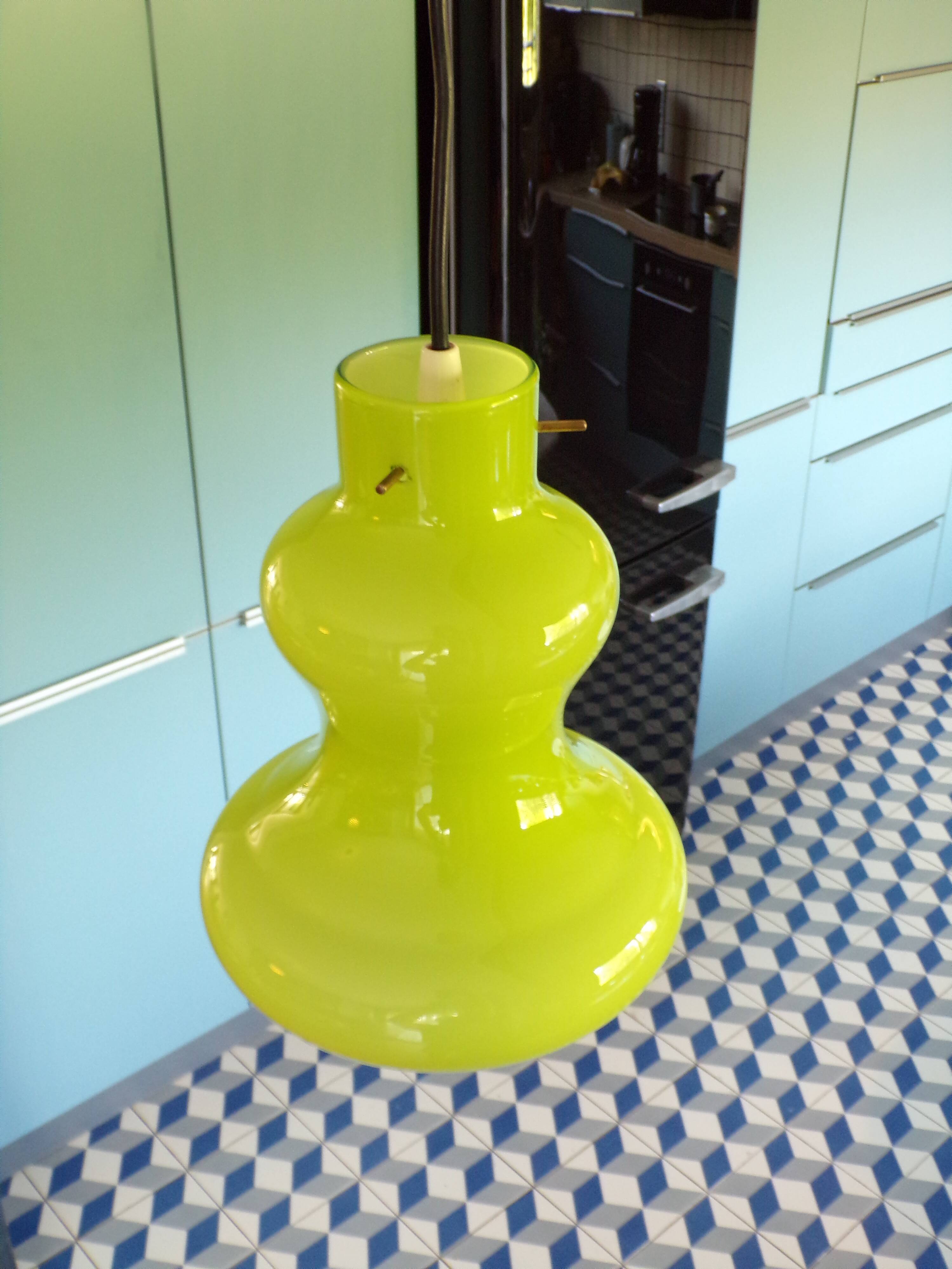 1970 Targetti Sankey pendant light in green opaline
