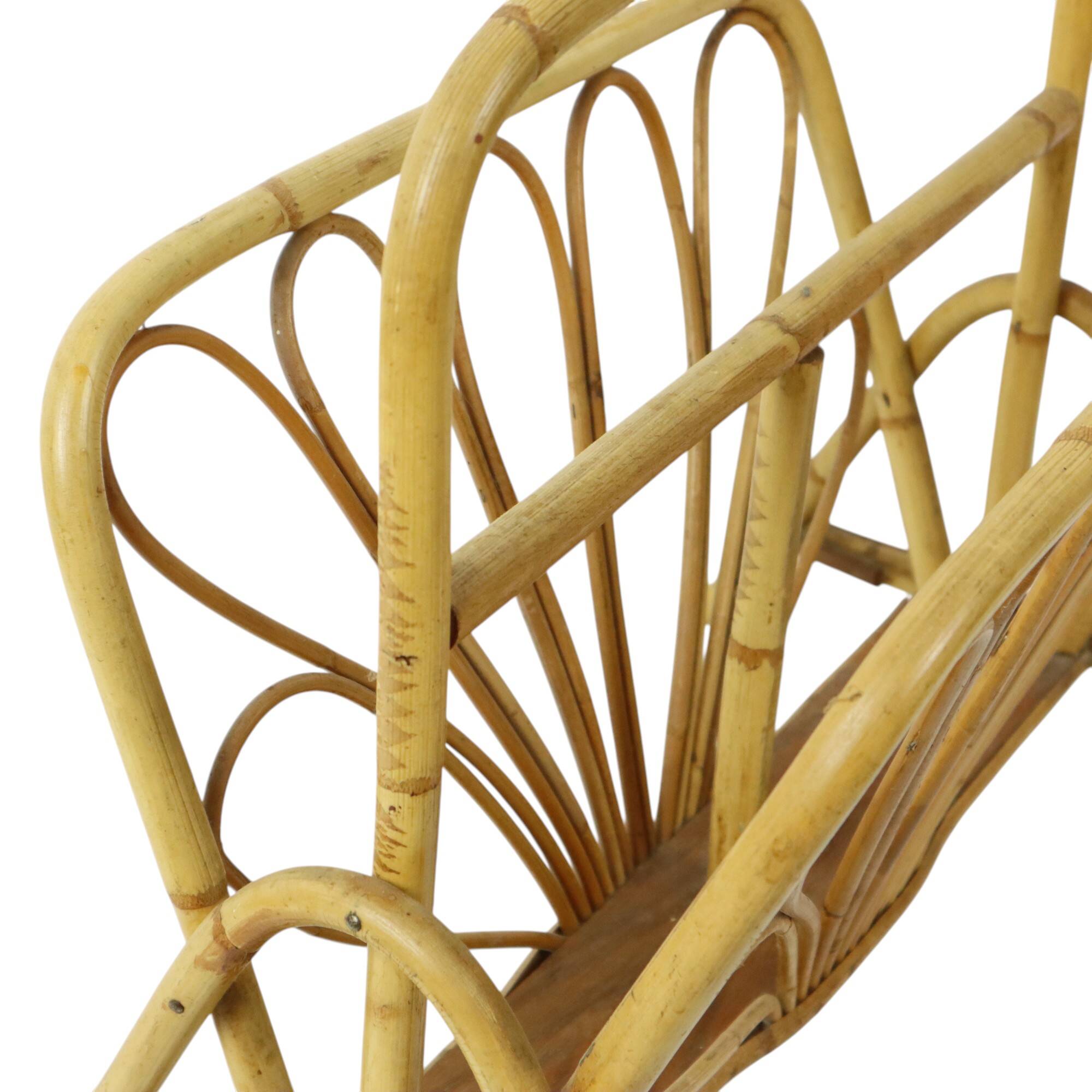 French Rattan Magazine Rack Boho Style Sixties