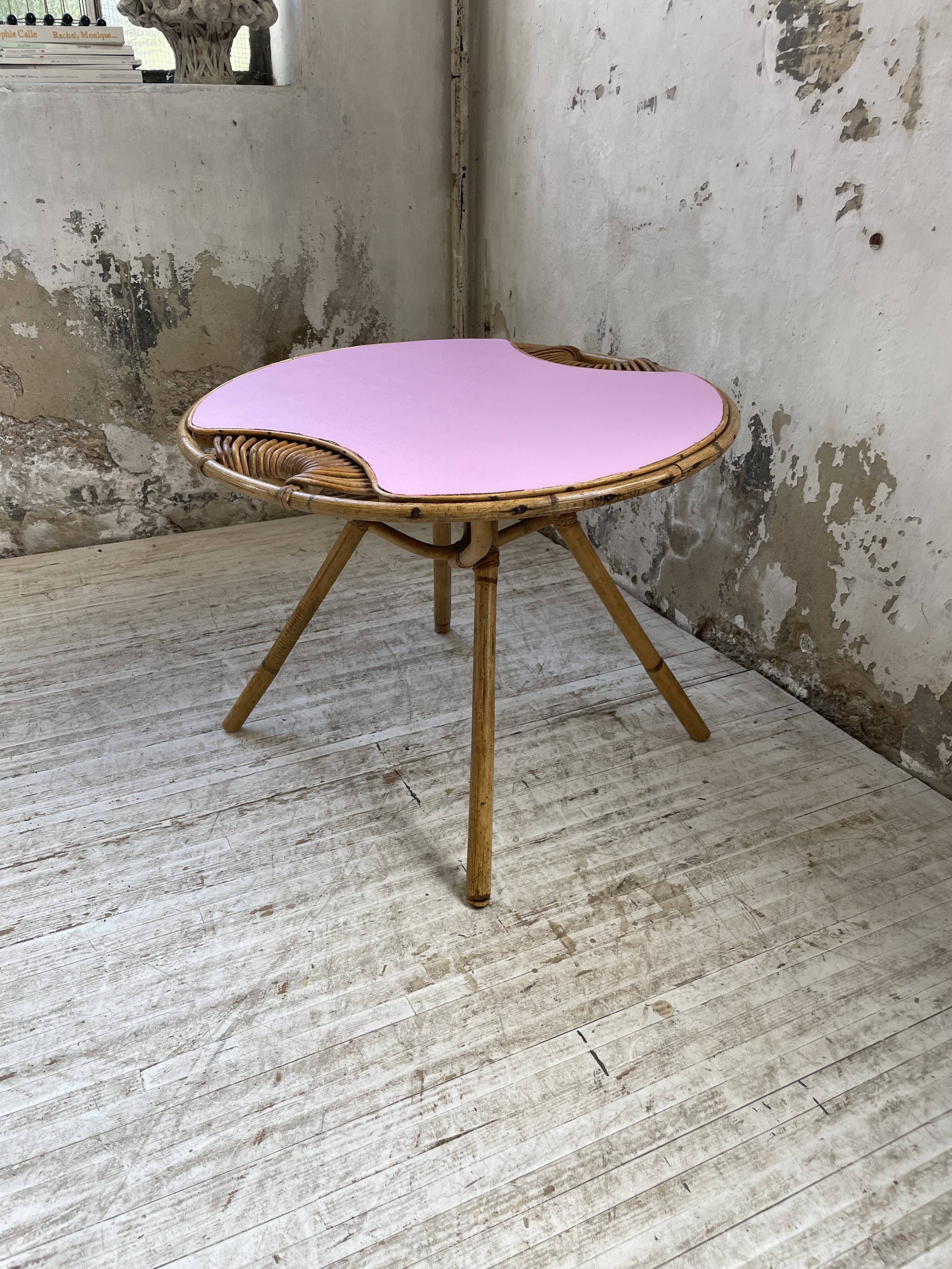 Vintage pink rattan coffee table