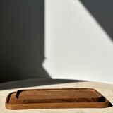 Trio of rounded rectangular trays or cups in monoxyl teak L:35