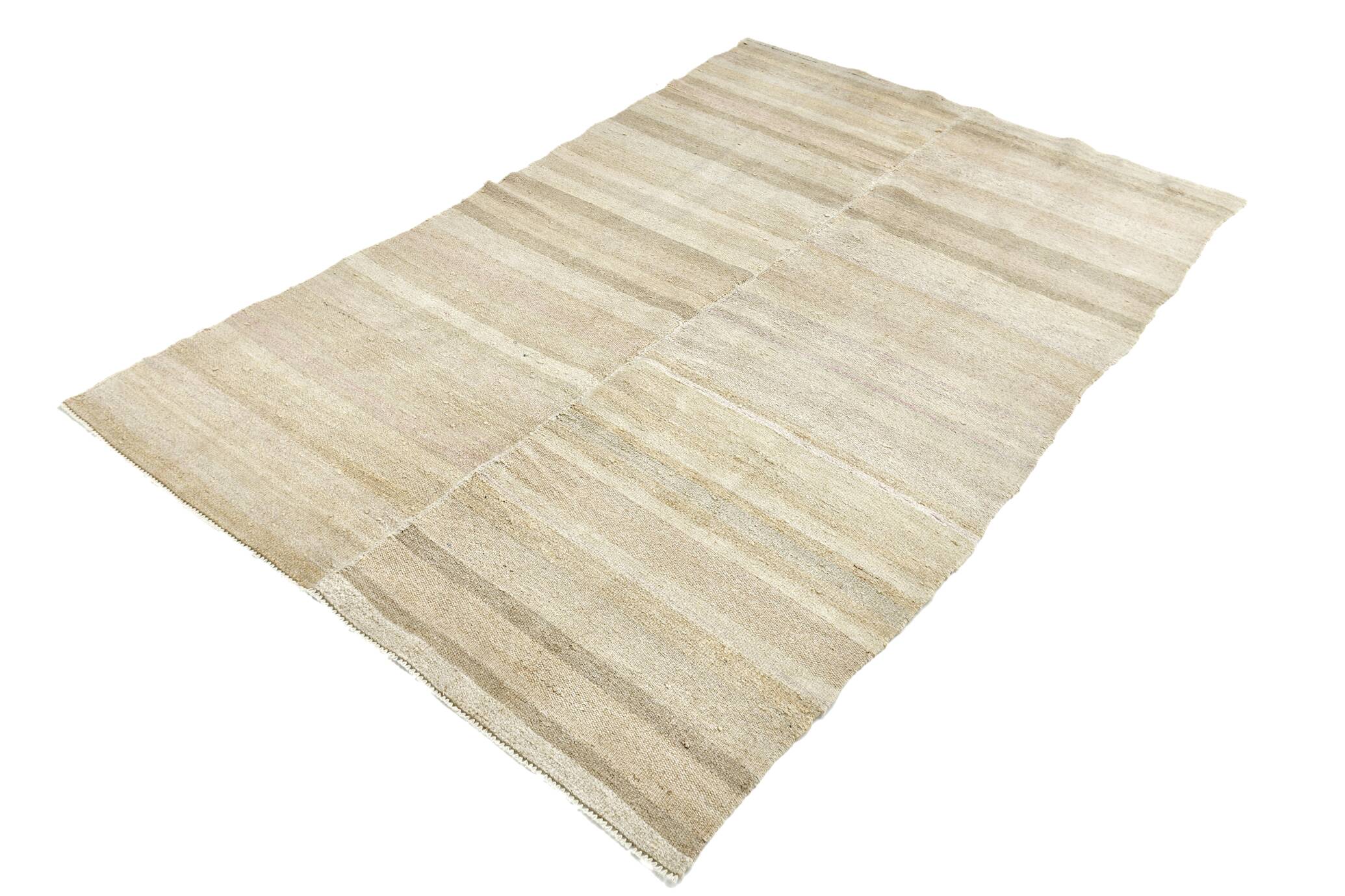 5x8 Beige & Cream Striped Kilim Rug, 160x234Cm