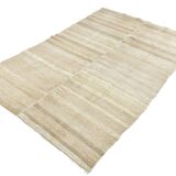 5x8 Beige & Cream Striped Kilim Rug, 160x234Cm