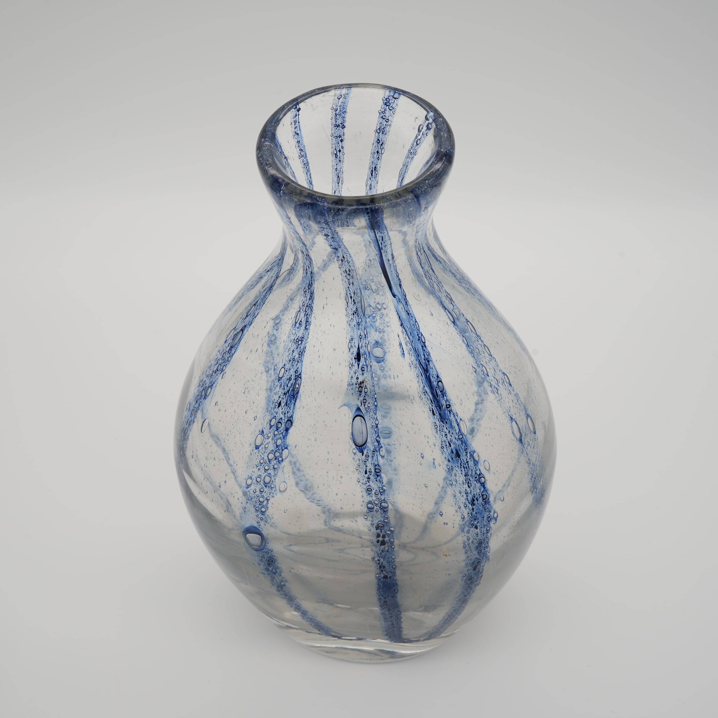 Murano Glass Vase with Blue Stripes attributed to Barovier & Toso