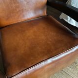 Leather and wood armchair from the 1930s - art deco - brown