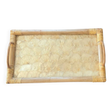 Vintage mother-of-pearl and rattan tray