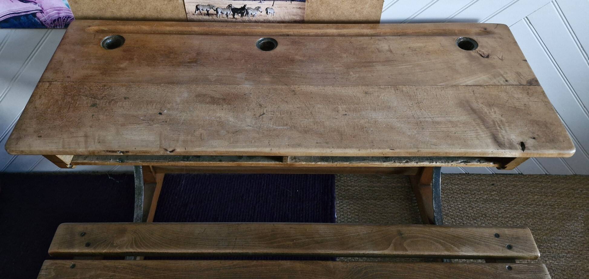 Double school desk in wood and metal 1920 – very good condition