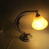 Lampe art-déco en métal chromé et verrerie de Clichy - décor de lune souriante