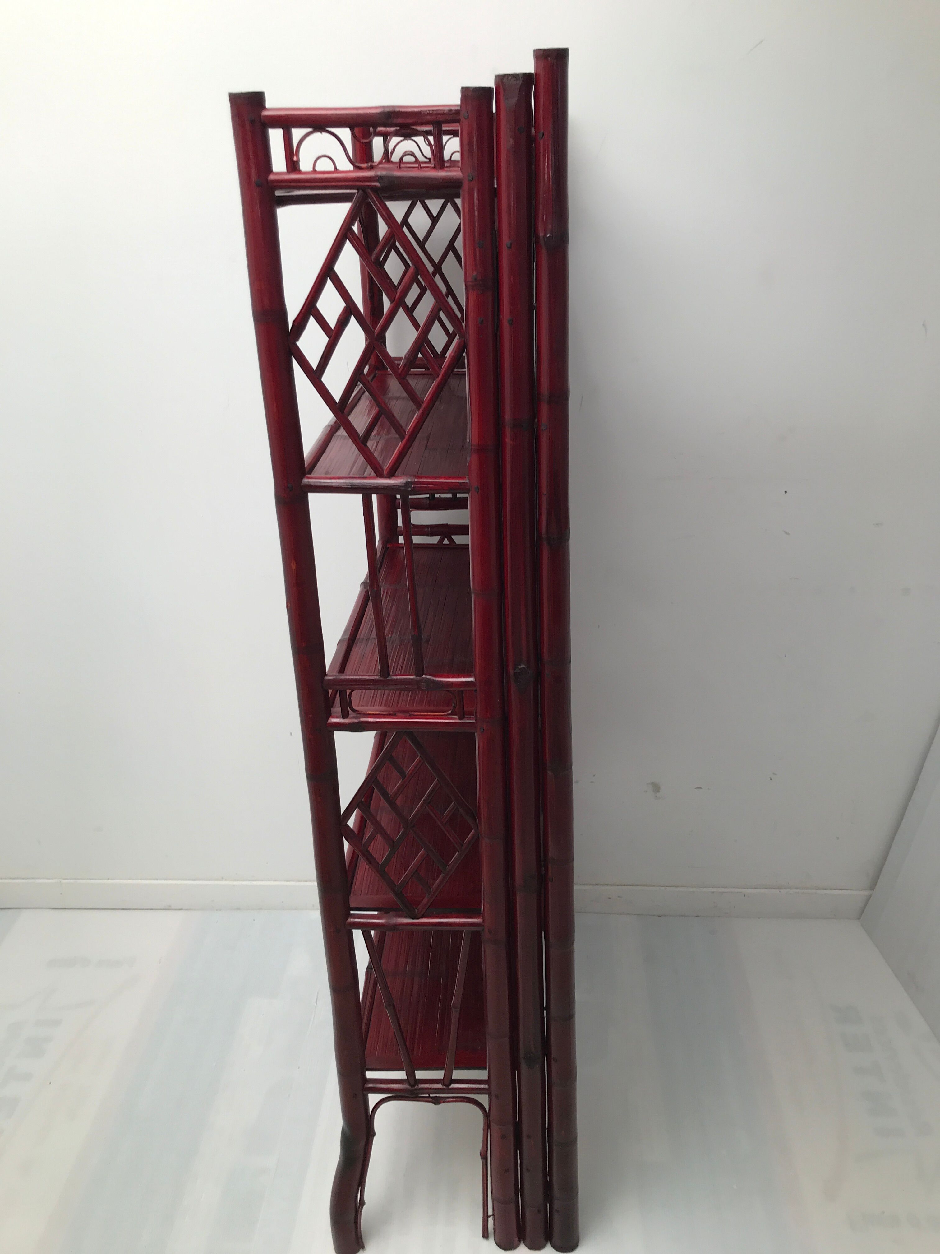 Vintage bamboo and rattan folding shelf