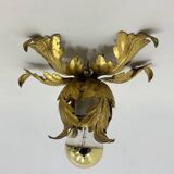 Lampe à fleurs en feuille d'or Hollywood Regency, années 1970