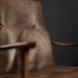 Vintage mid-century danish modern beech & brown leather armchair from farstrup møbler, 1970s