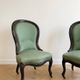 Pair of Louis XV armchairs in wood and green fabric.