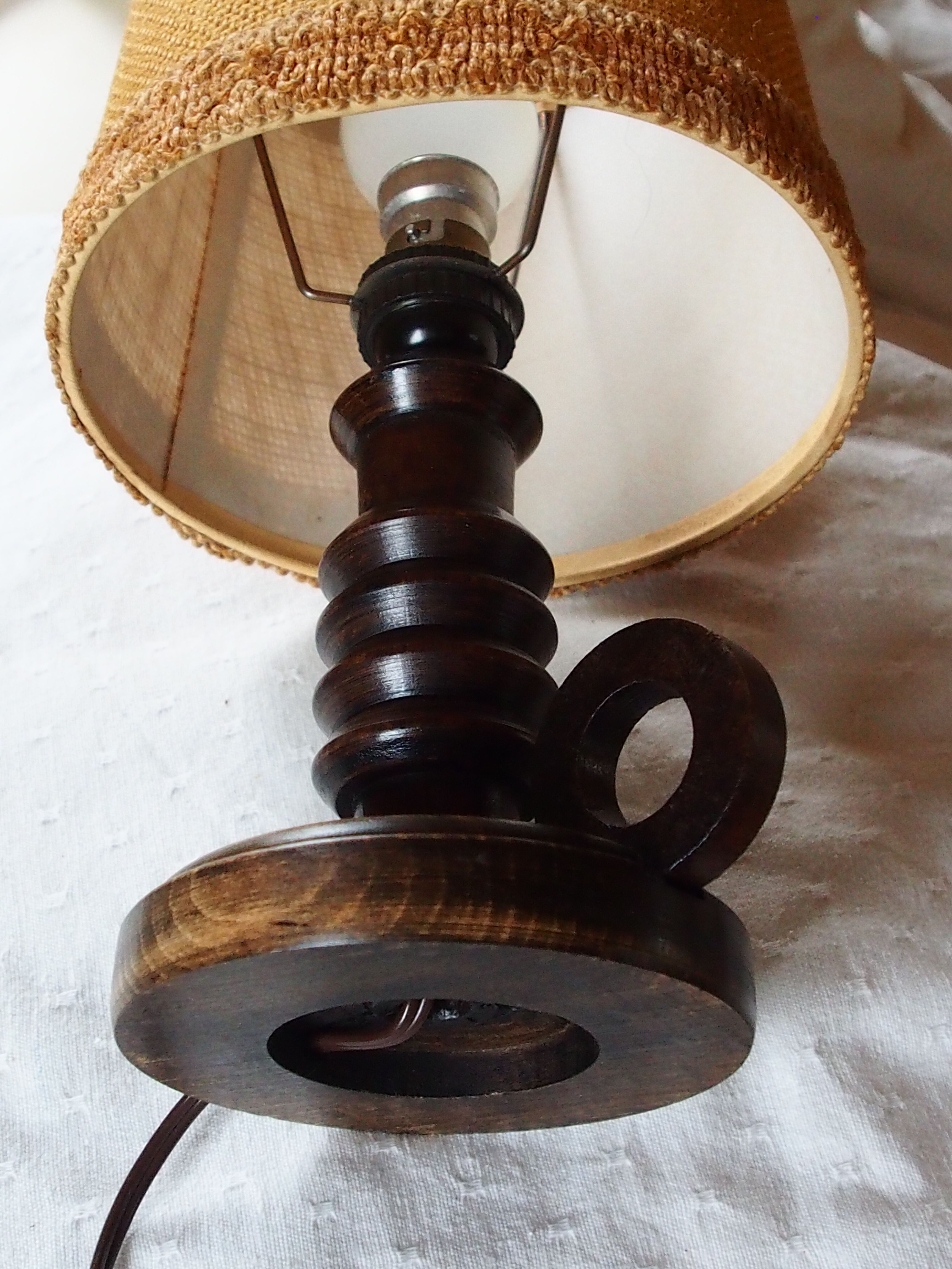 Vintage turned wooden candle holder lamp