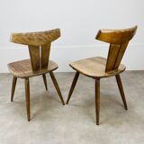Pair of T chairs brutalists solid wood