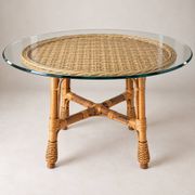 Dining table in rattan, wicker and glass 1960