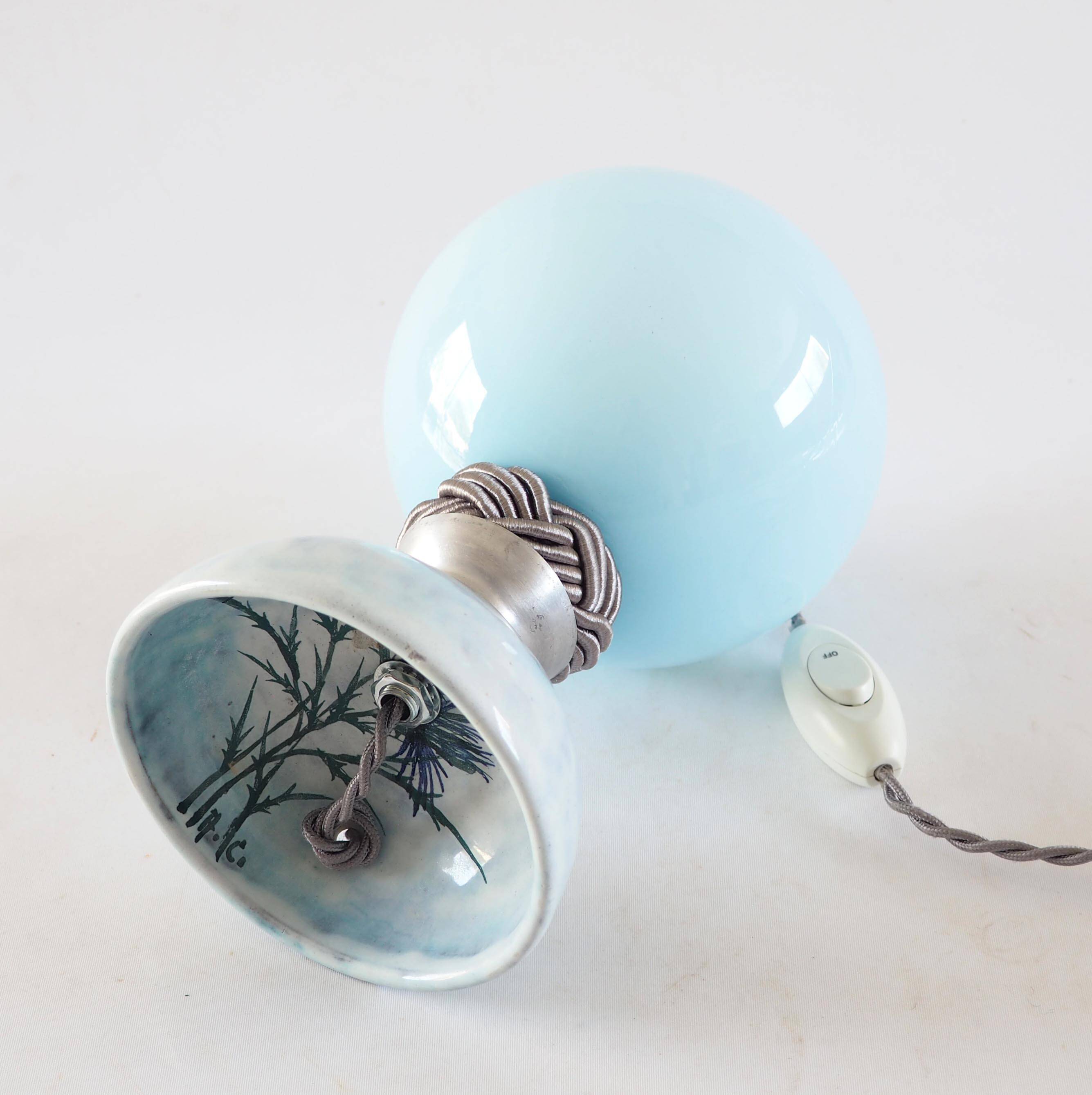 Blue opaline and ceramic lamp