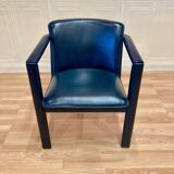 Set of 3 designer leather and metal armchairs.