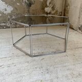 Hexagonal glass and chrome coffee table