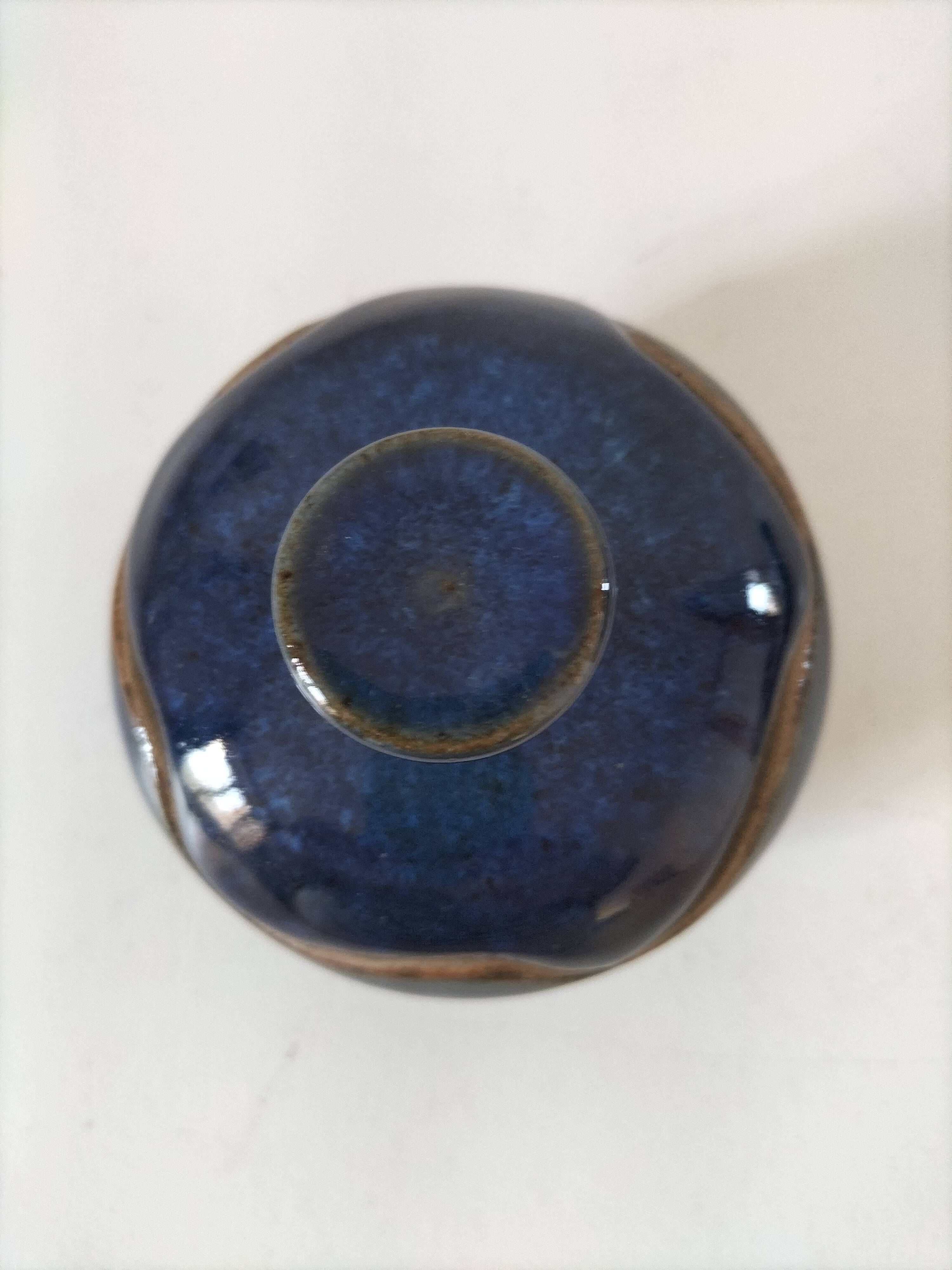 Midnight blue glazed stoneware box – workshop piece, signed