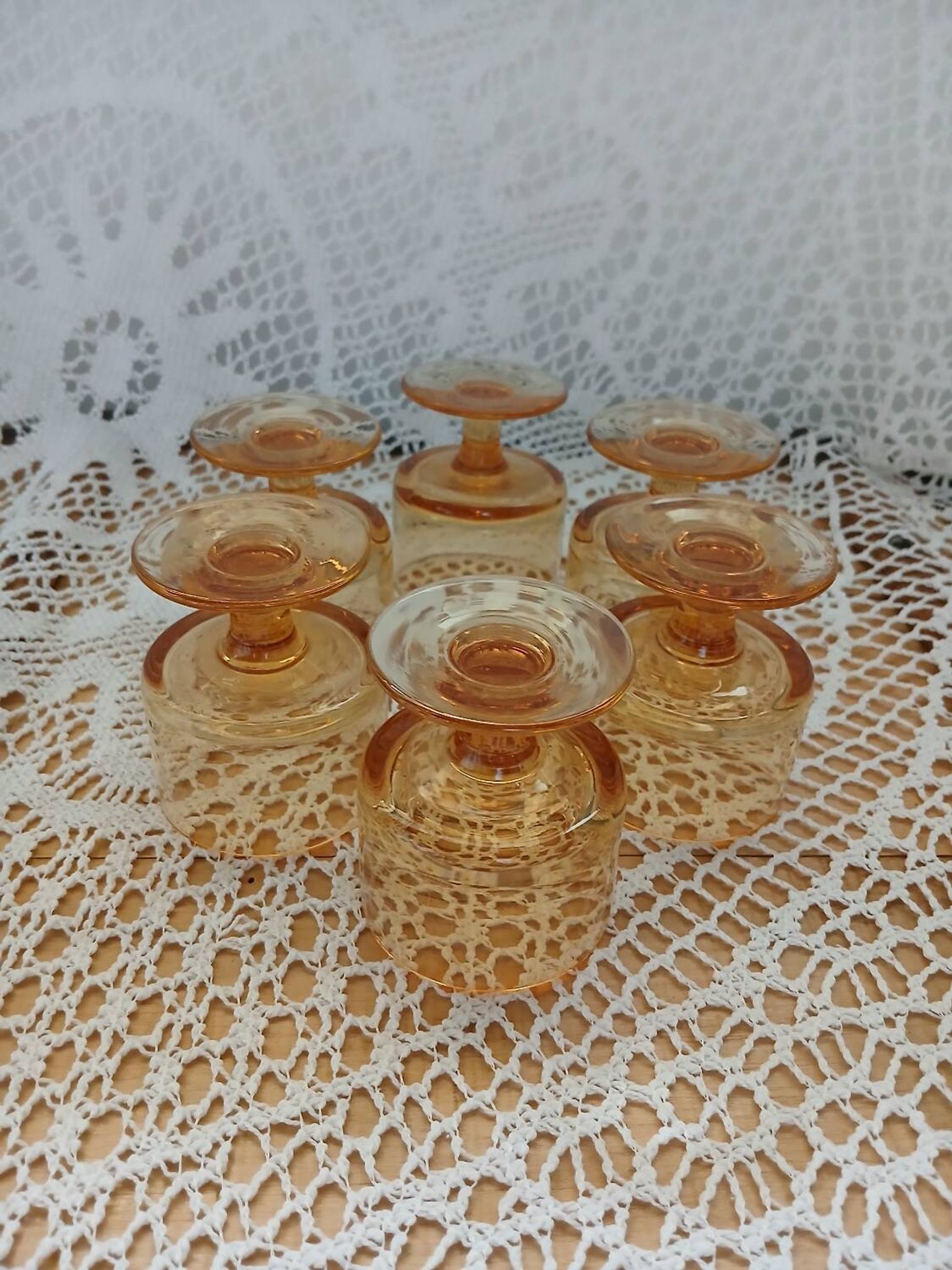 6 small vintage orange glasses