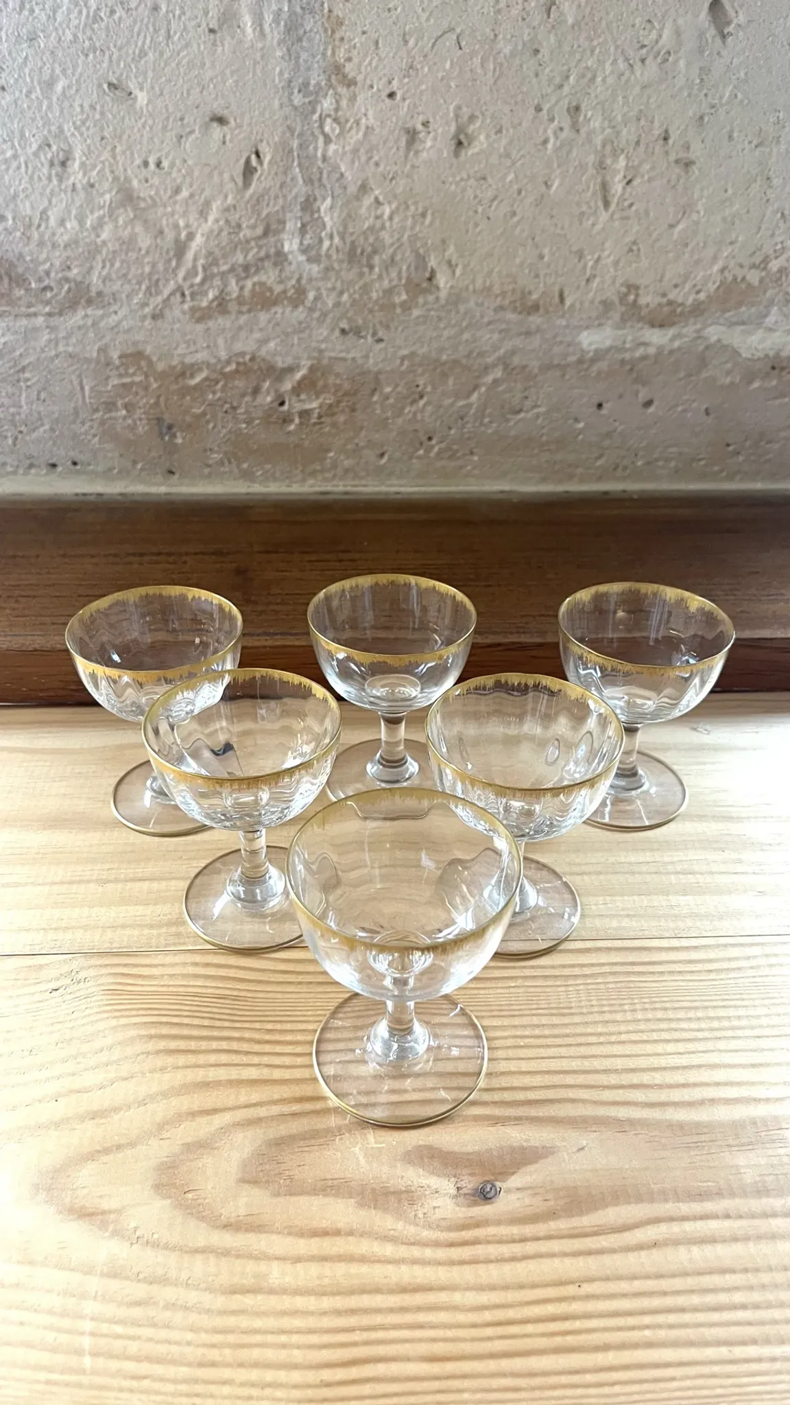Liqueur Glasses, Vintage French Set of 6 – Gold Rimmed Stemware