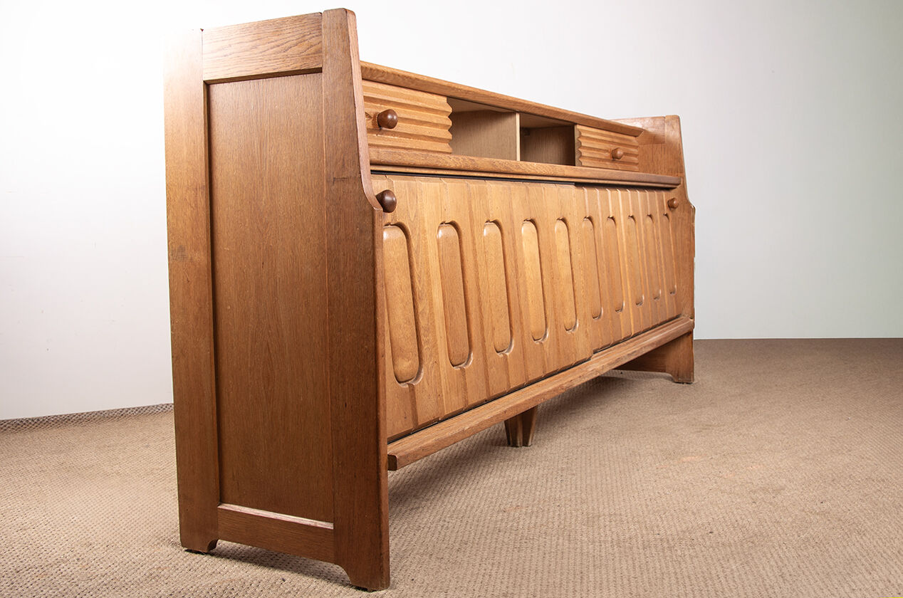 Large sideboard in Oak and Danikowski ceramics, Guillerme and Chambron.