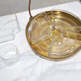 Plateau de service à apéritif vintage en laiton et en verre