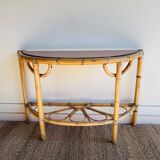 Console table d’appoint en rotin avec miroir rose