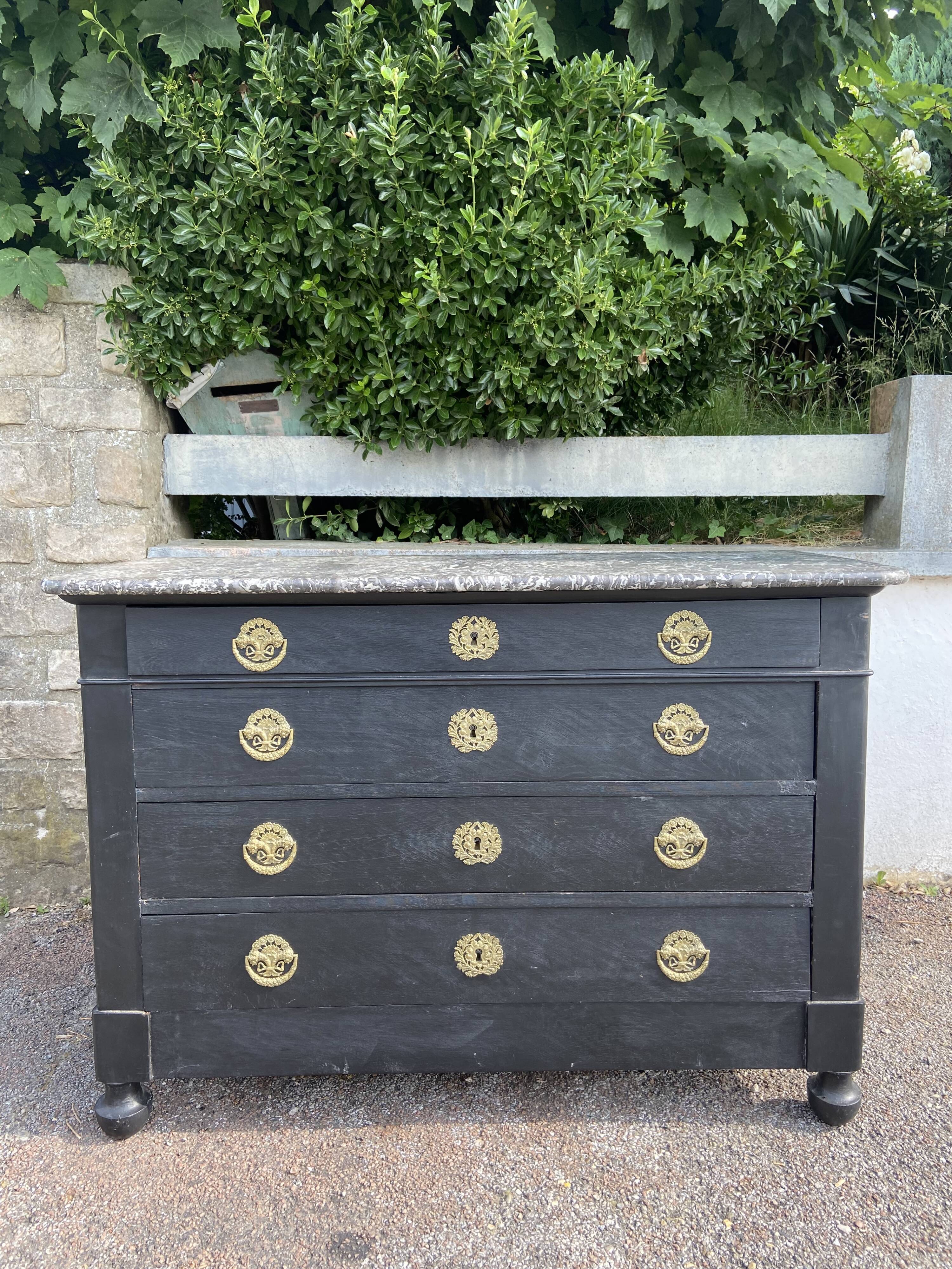 Old period chest of drawers black patinated