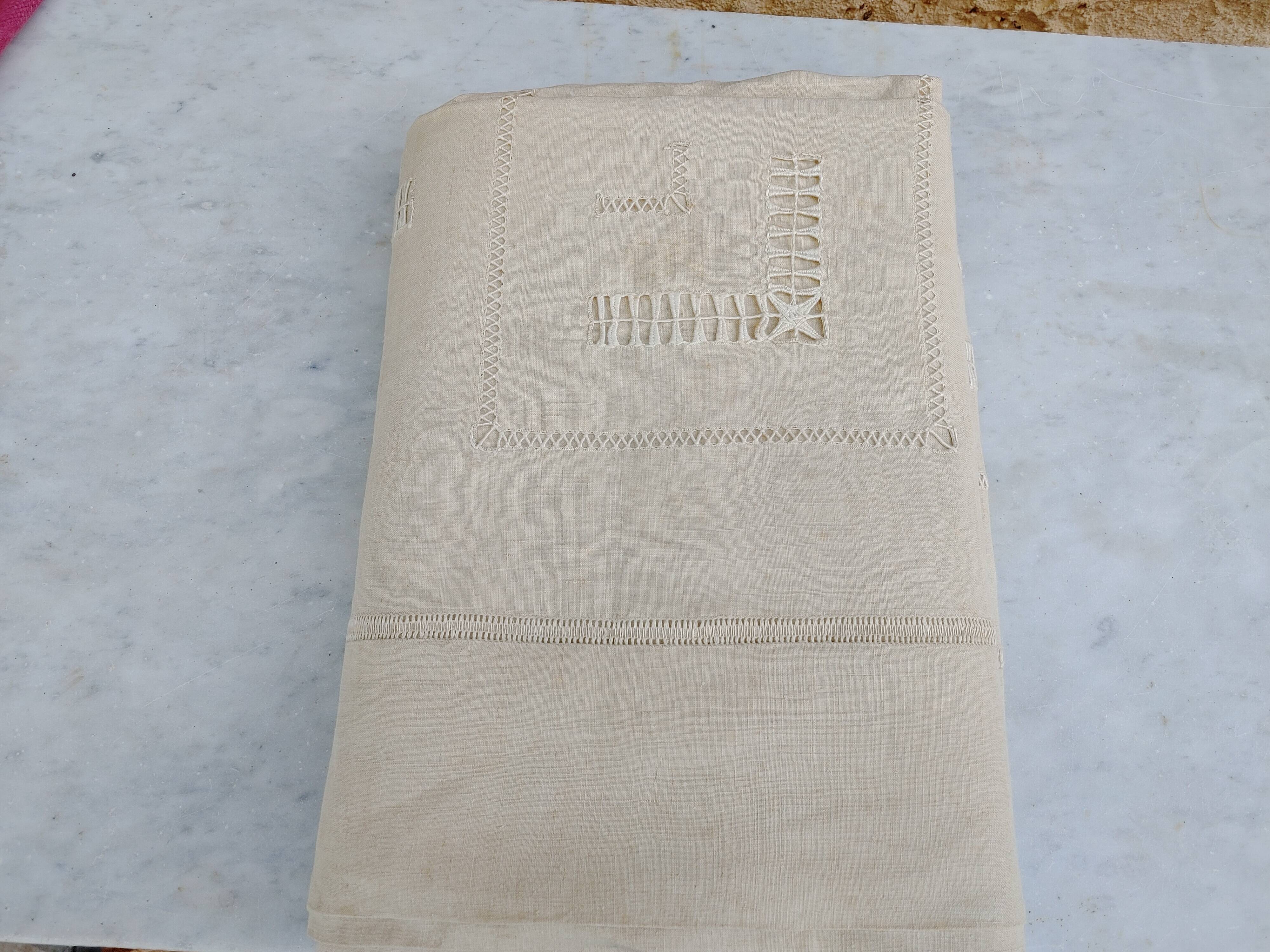 Old great days sheet & returns ecru linen canvas - (circa 1900) never used 228 x 290 cm