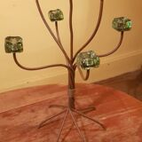 Grand chandelier design 6 branches en fer forgé et verre.