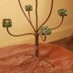 Large designer 6-branched candlestick in wrought iron and glass.