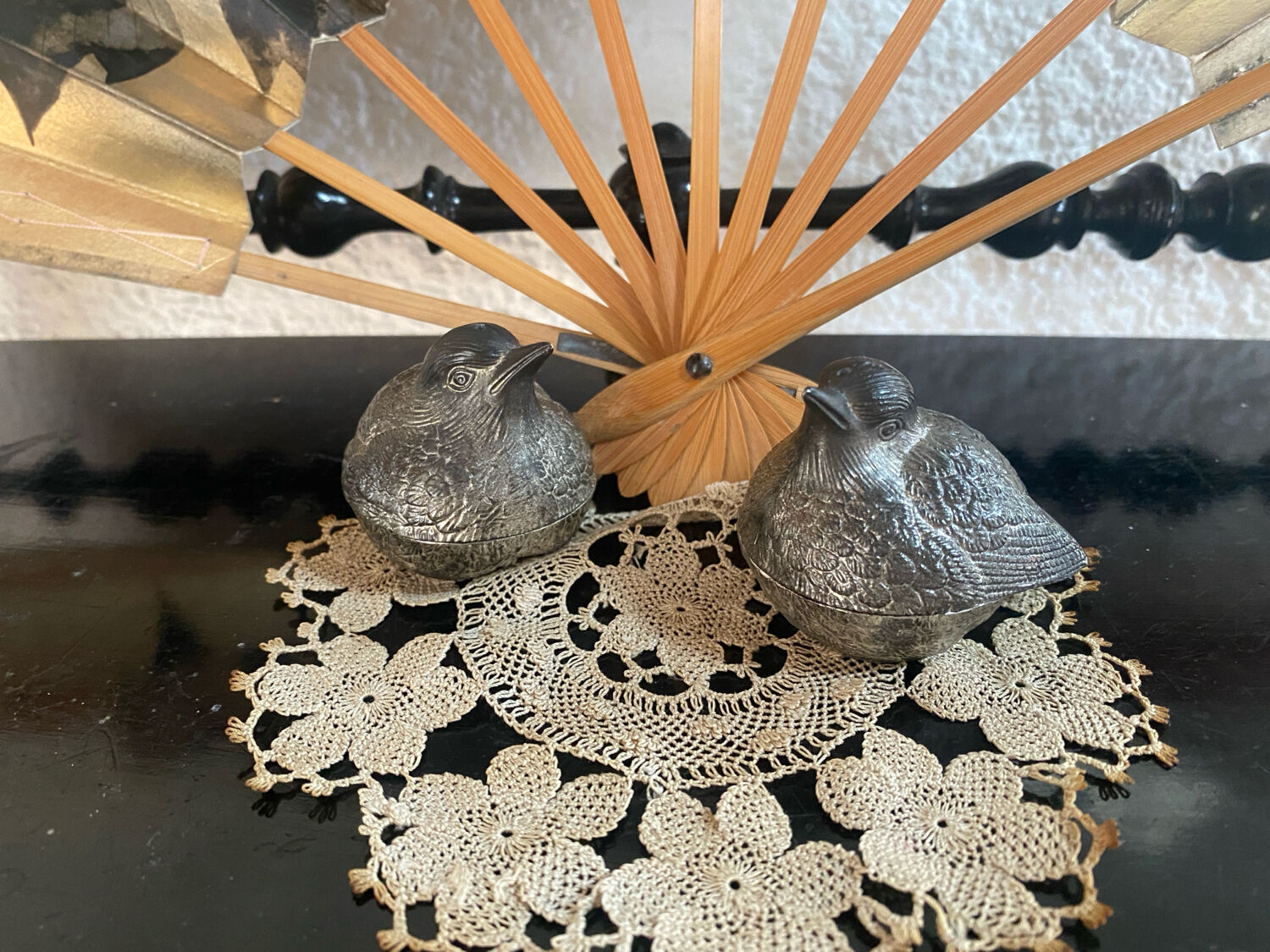Couple de moineaux salière et poivrière vintage