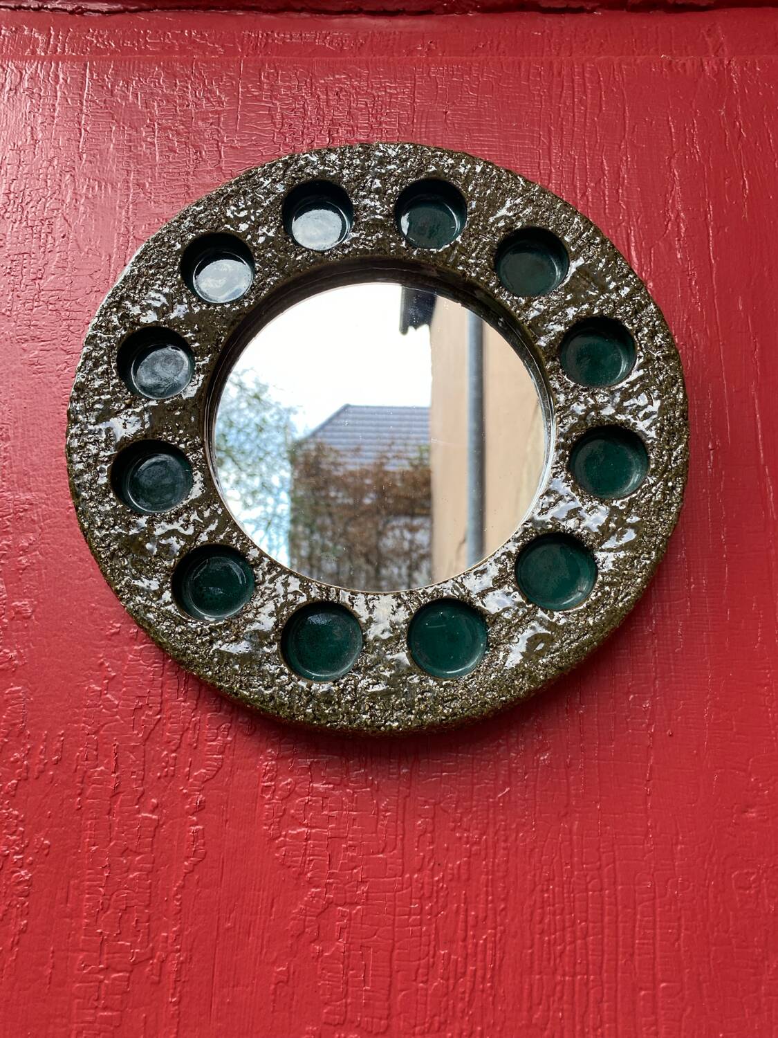 Round ceramic mirror signed IFO Denmark circa 1960