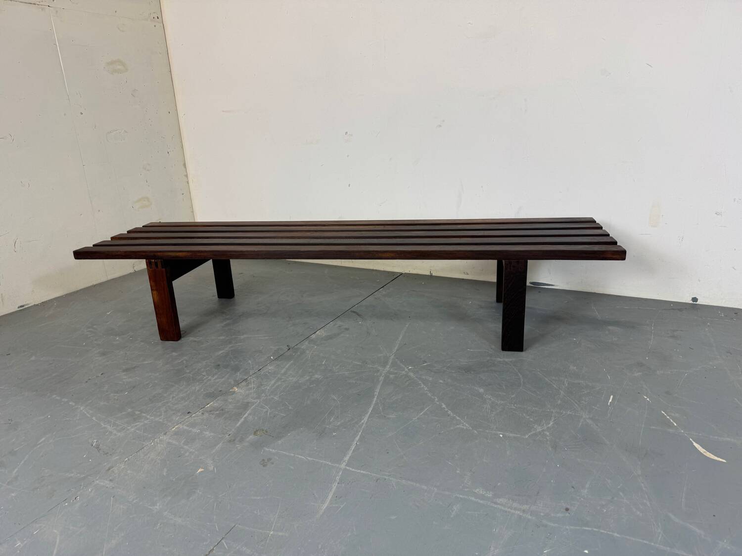 Mid-Century Modern Brown wood Slatted coffee table bench, 1970s