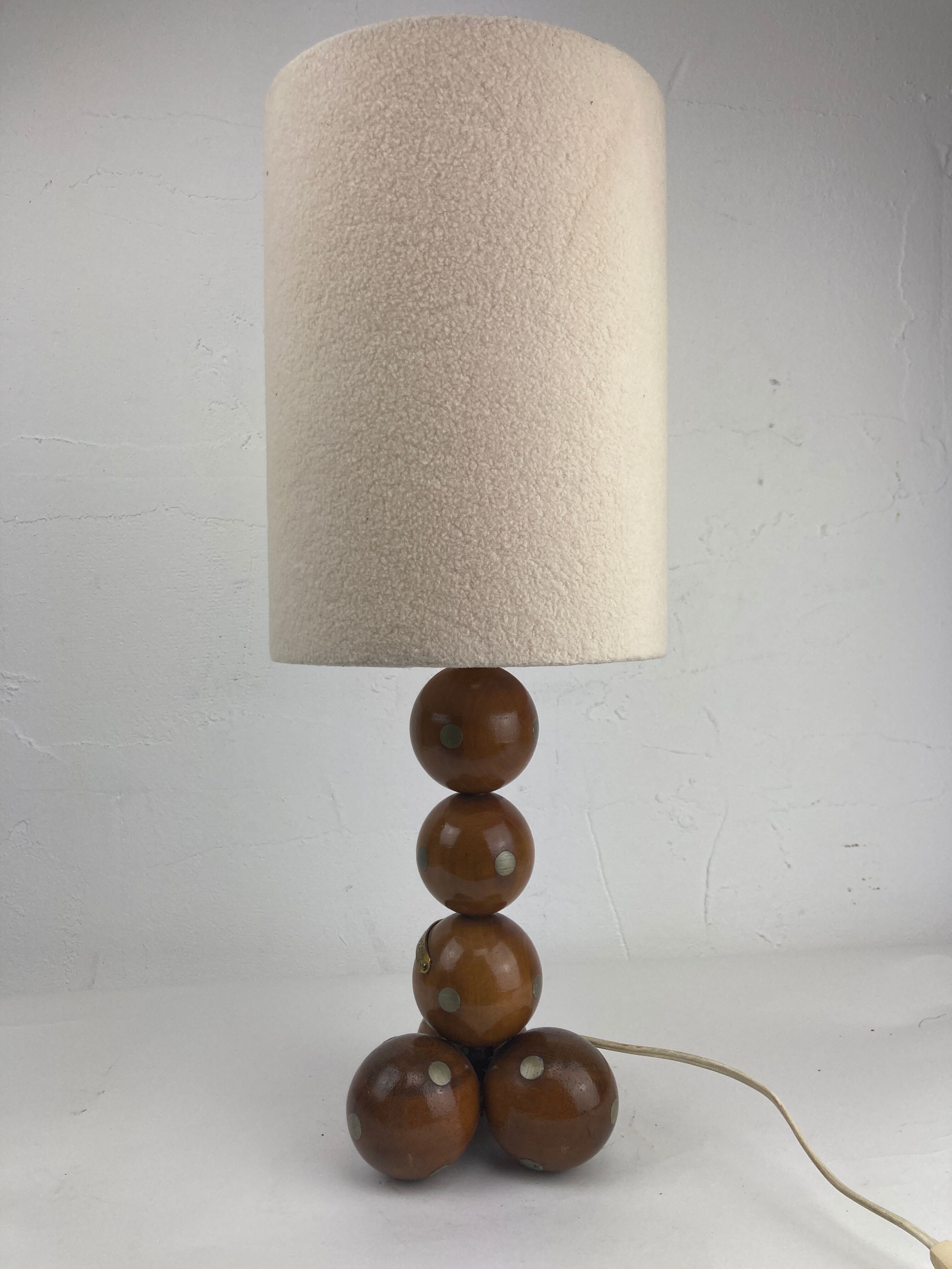Dutch unique handcrafted wooden sphere ball table lamp, 1970s