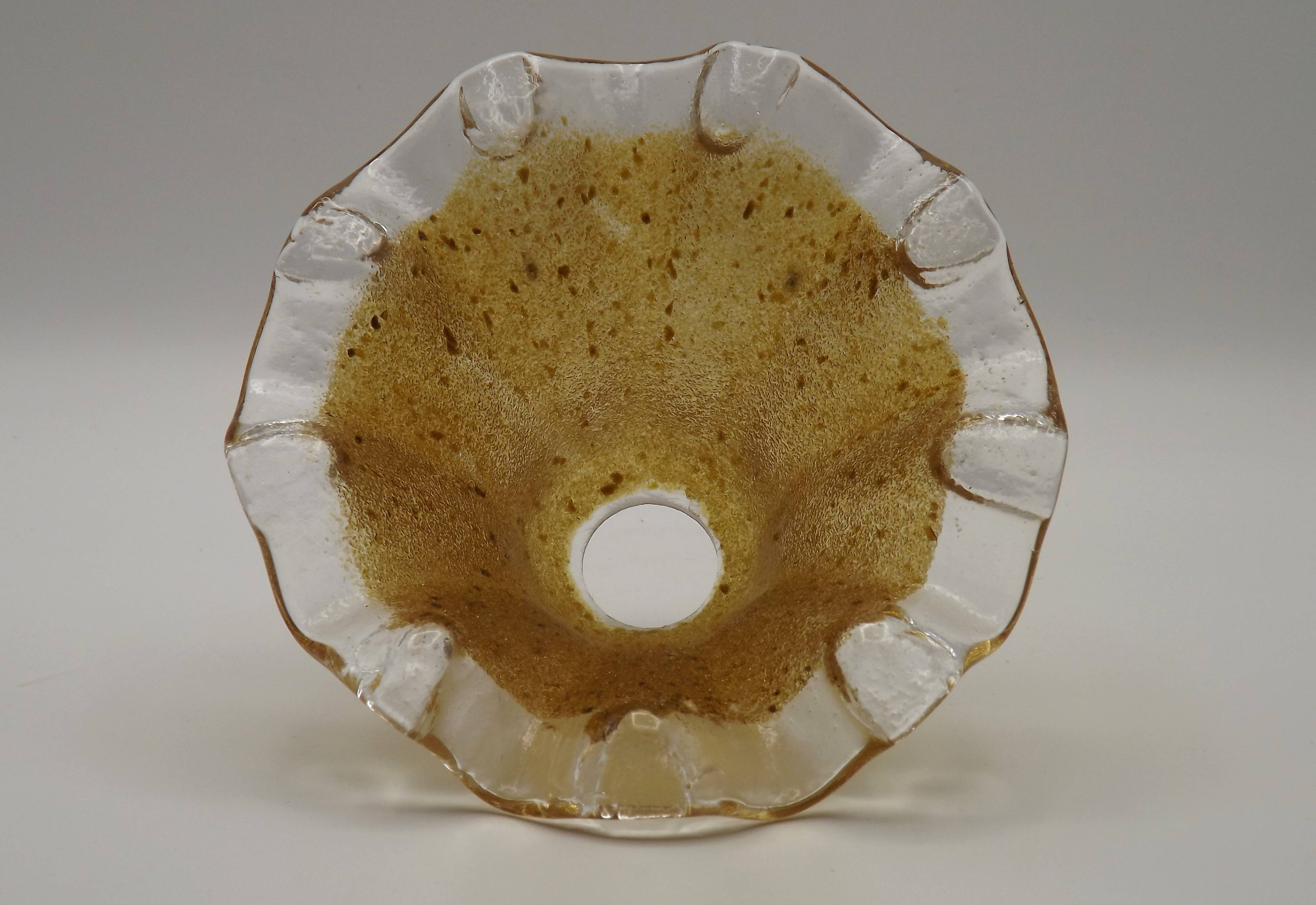 French vintage brown glass replacement shade with a clear frilled edge.