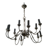Neoclassical style chandelier in silver-plated metal with 12 lights