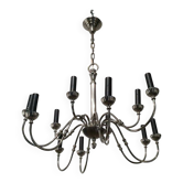 Lustre de style néoclassique en métal argenté à 12 bras de lumière