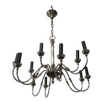 Neoclassical style chandelier in silver-plated metal with 12 lights