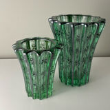 Ensemble de deux vases Pierre D’Avesn & Saint Graal Cristal c.1930 Art Déco