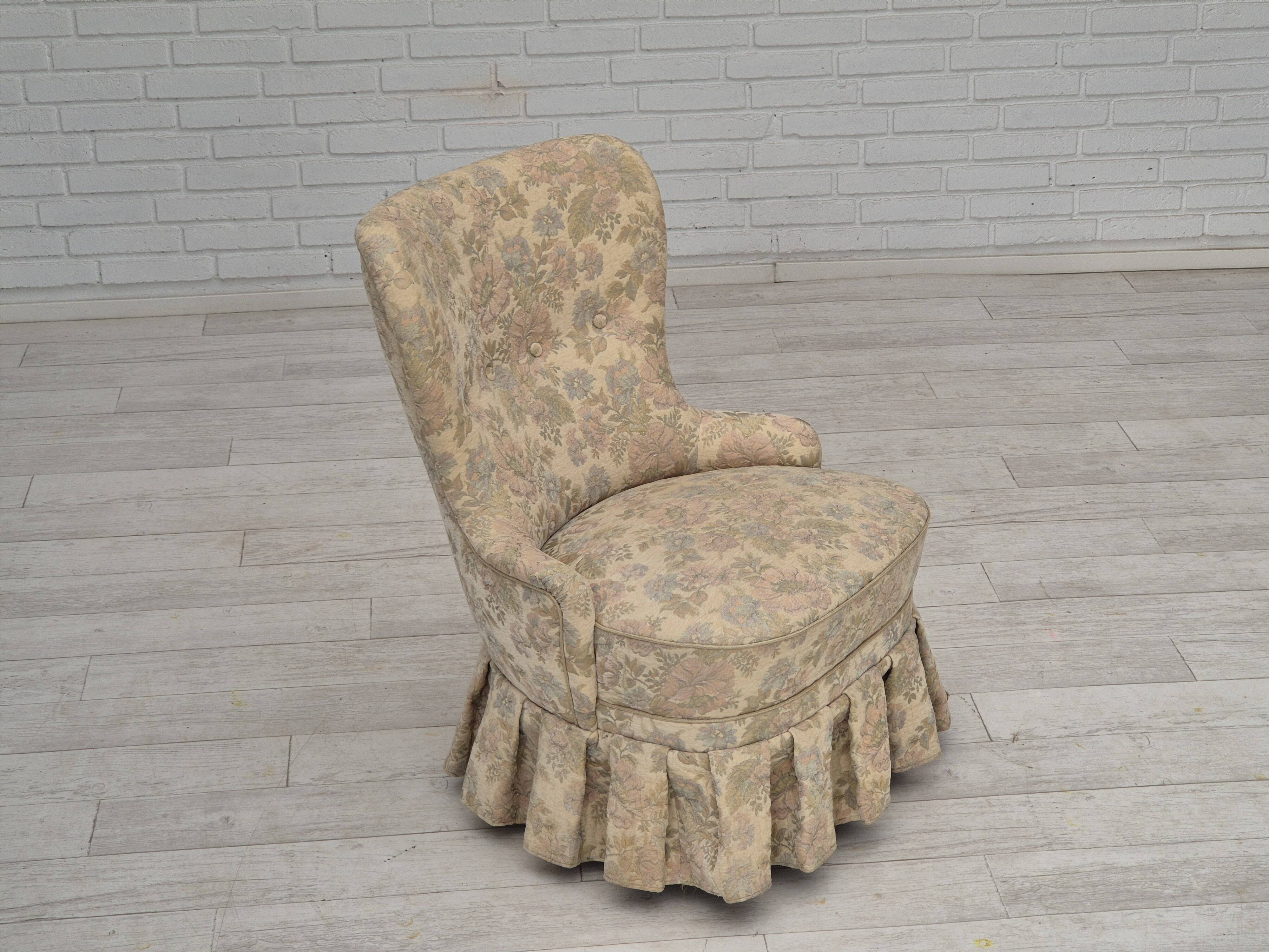 1970s, Danish easy side chair, original very good condition, floral furniture velour.