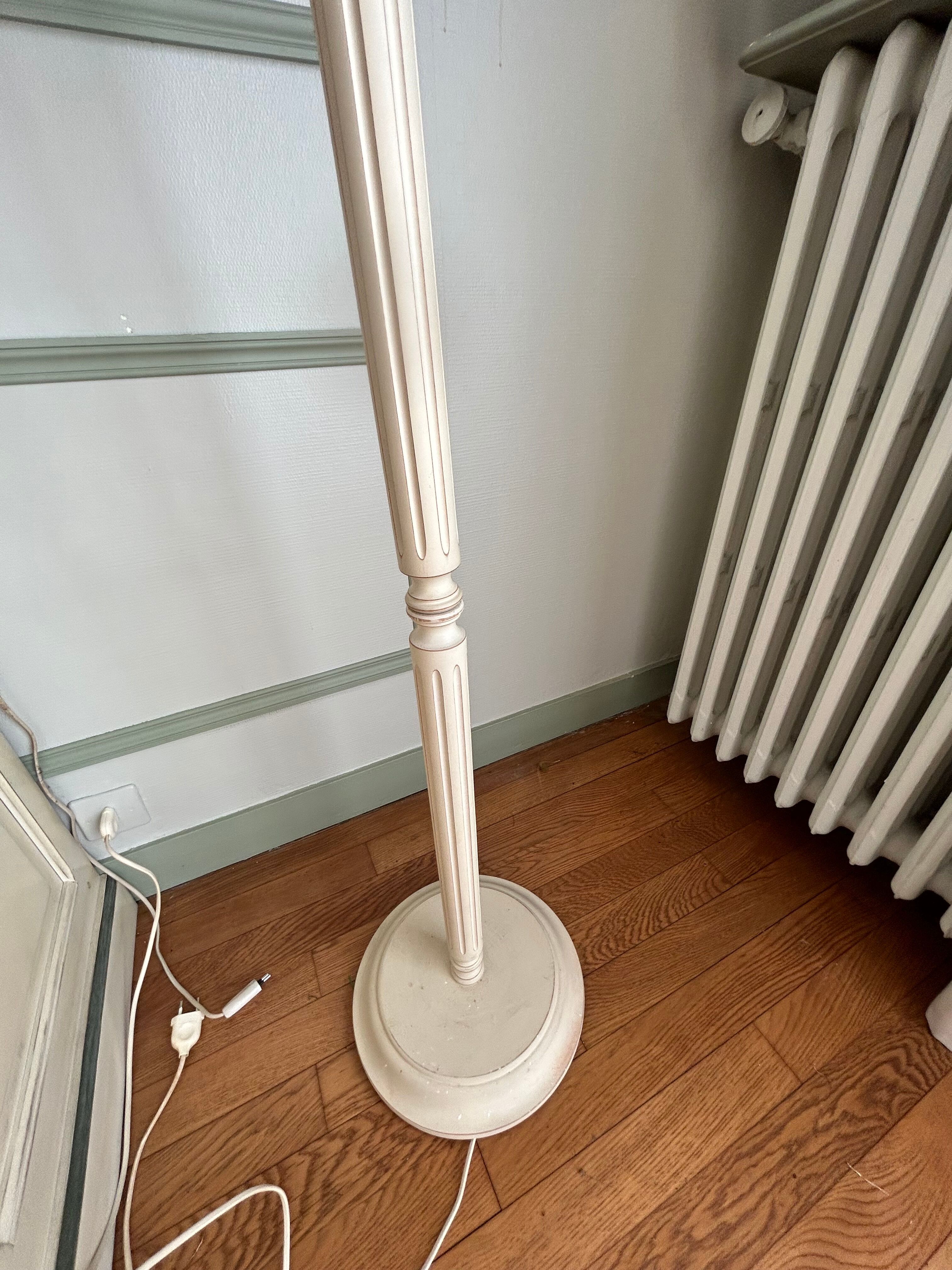 Foot lamp in bleached wood and copper, lampshade in ivory fabric Roche Bobois