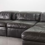 Durlet 'Jeep' Modular Sofa in Anthracite Grey Leather, Belgium 1970s