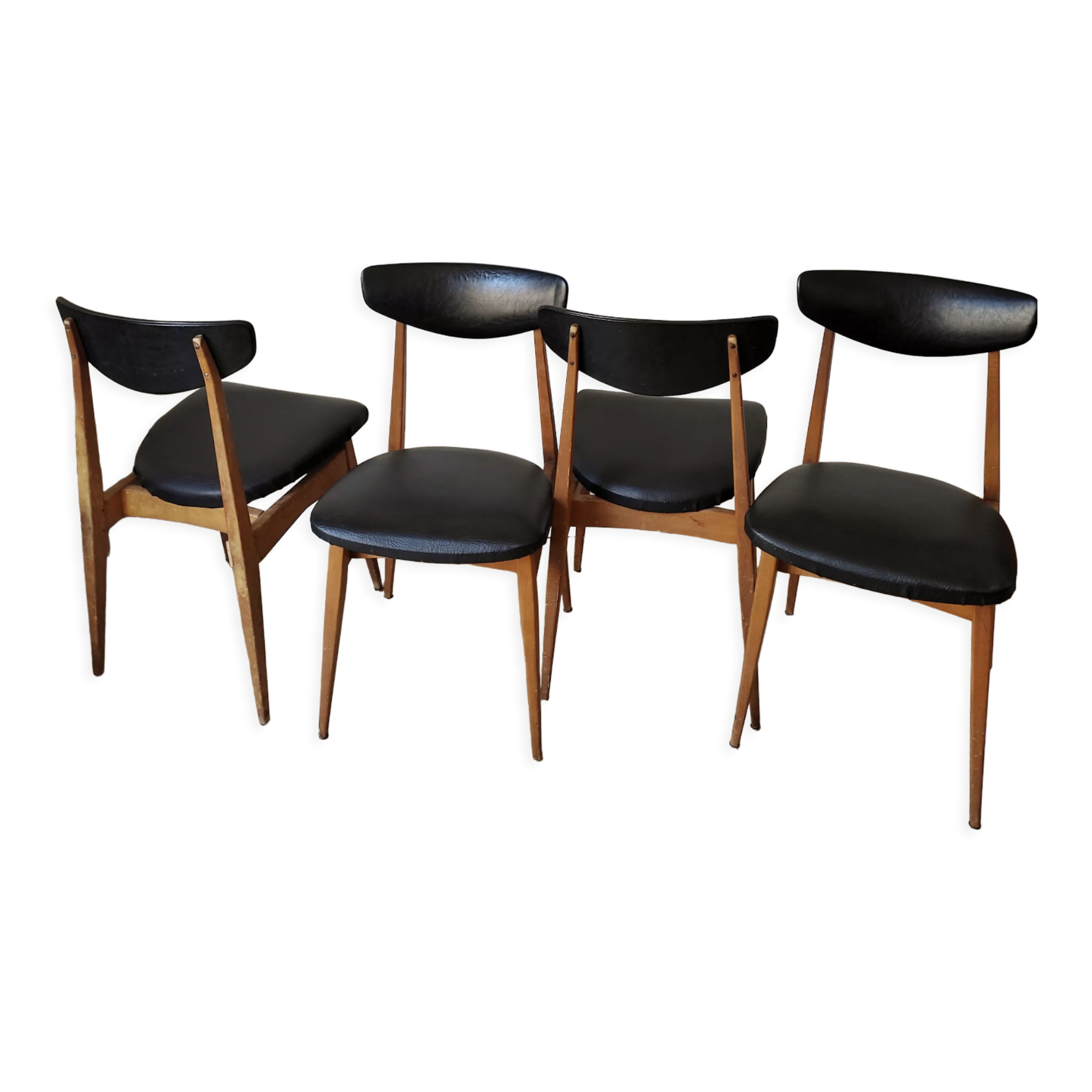 4 chaises scandinaves en skaï et bois