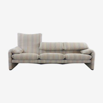 Cassina Maralunga 3-seat sofa by Vico Magistretti in striped colored fabrics