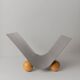 Silver metal magazine rack with wooden ball feet - Space Age 1980s retro storage